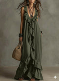 Boho V‑Neck Maxi Dress
