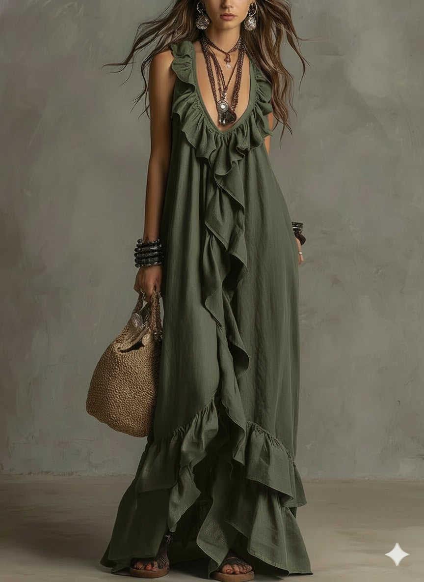 Boho V‑Neck Maxi Dress