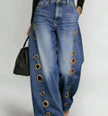 Grommet High Waist Wide-Leg Jeans
