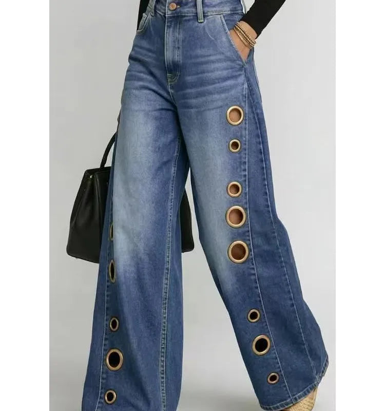 Grommet High Waist Wide-Leg Jeans