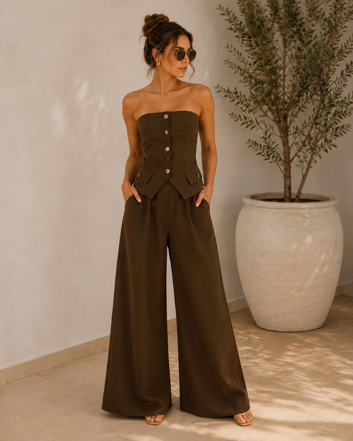 Set Blazer Strapless Café