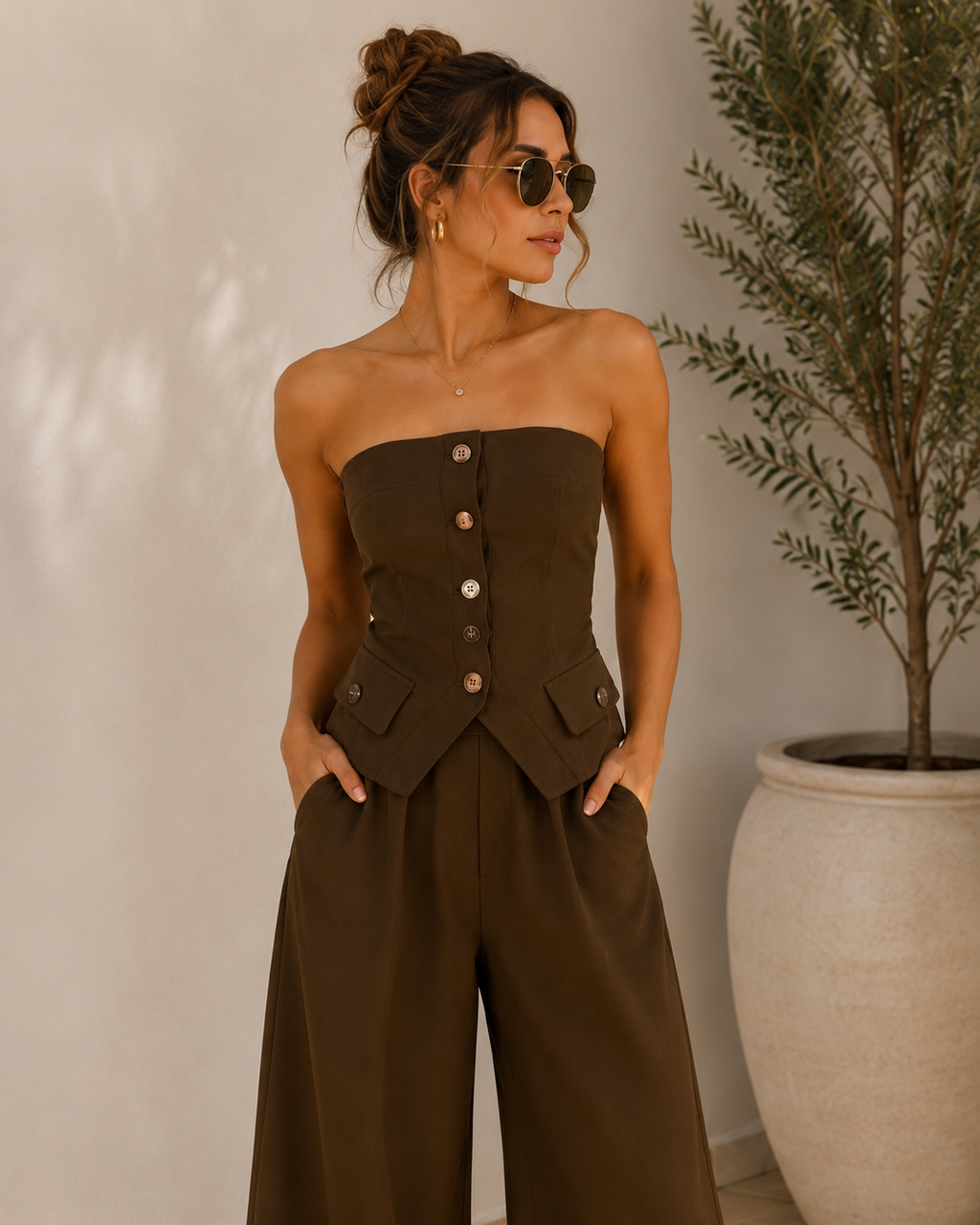 Set Blazer Strapless Café