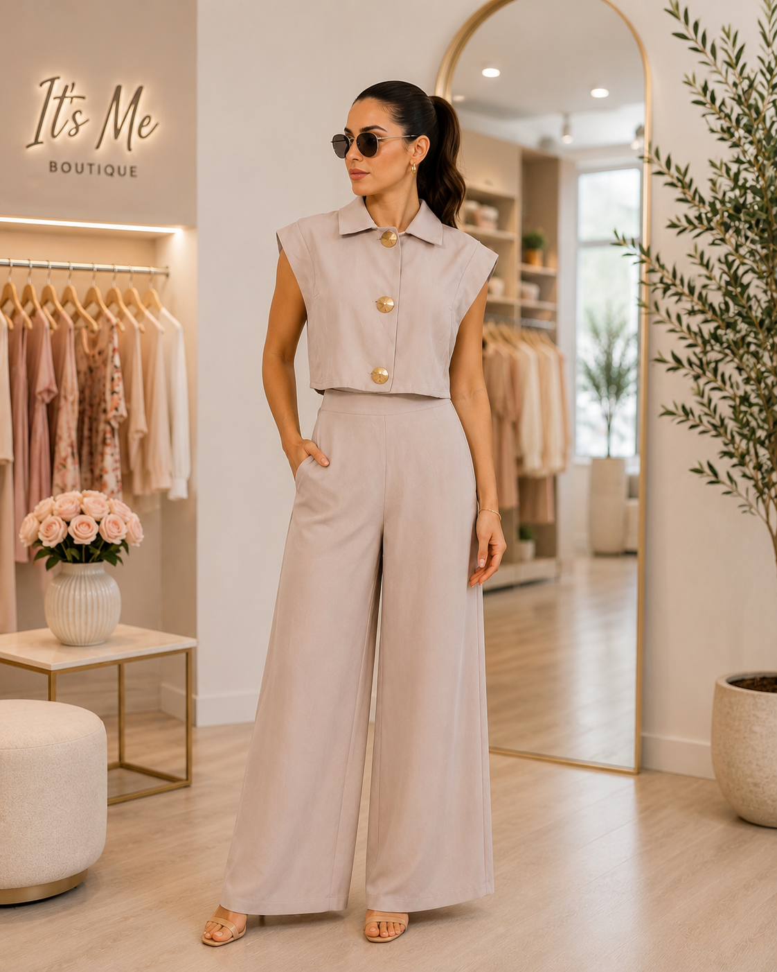 Set Nude Elegance con Botones Dorados