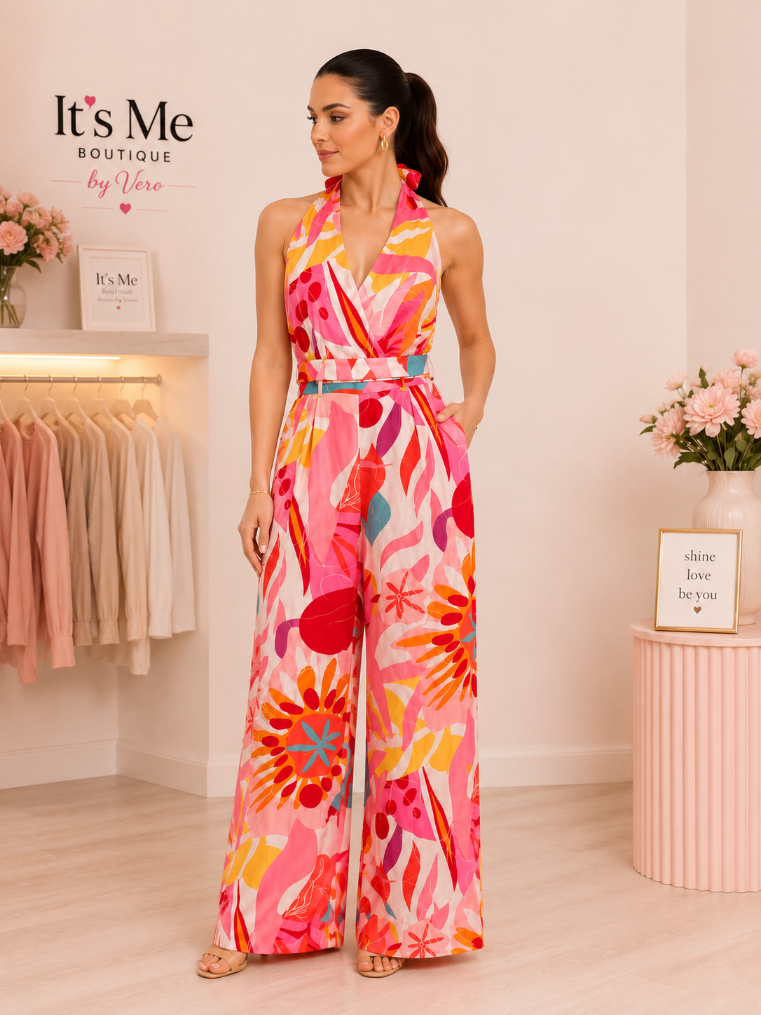 Set Tropical Halter con Pantalón Palazzo