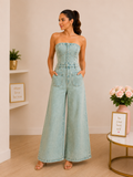 Jumpsuit Strapless Verde Aqua de Pierna Ancha