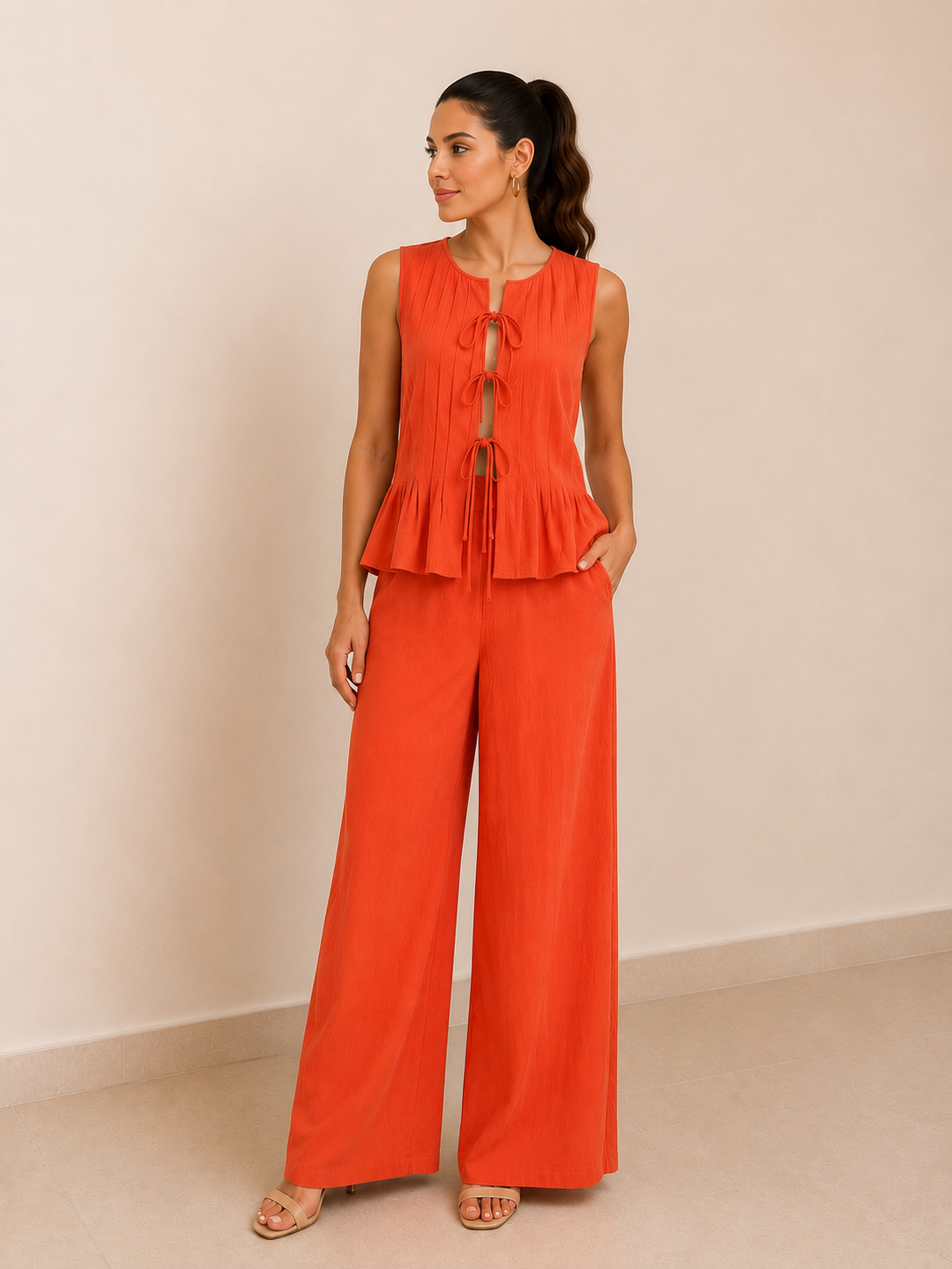 Set Boho Naranja con Lazos Frontales