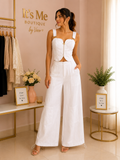 Set Blanco con Top de Zipper y Pantalón Palazzo