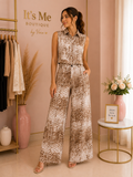 Set Estampado Tierra con Camisa Crop y Pantalón Palazzo