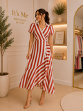 Maxi Dress Rojo y Blanco de Rayas Estilo Wrap