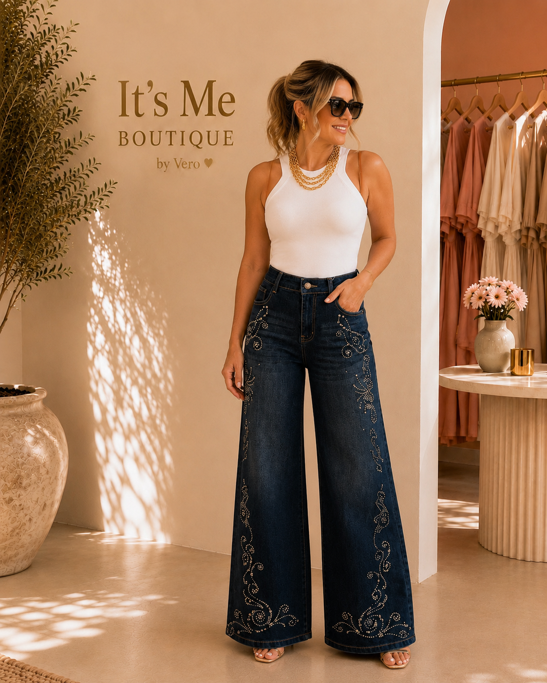 Jean Wide Leg con Brillo y Studs ✨
