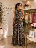 Jumpsuit Animal Print con Cinturón Dorado