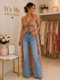 Top Halter Floral Largo con Caída Asimétrica