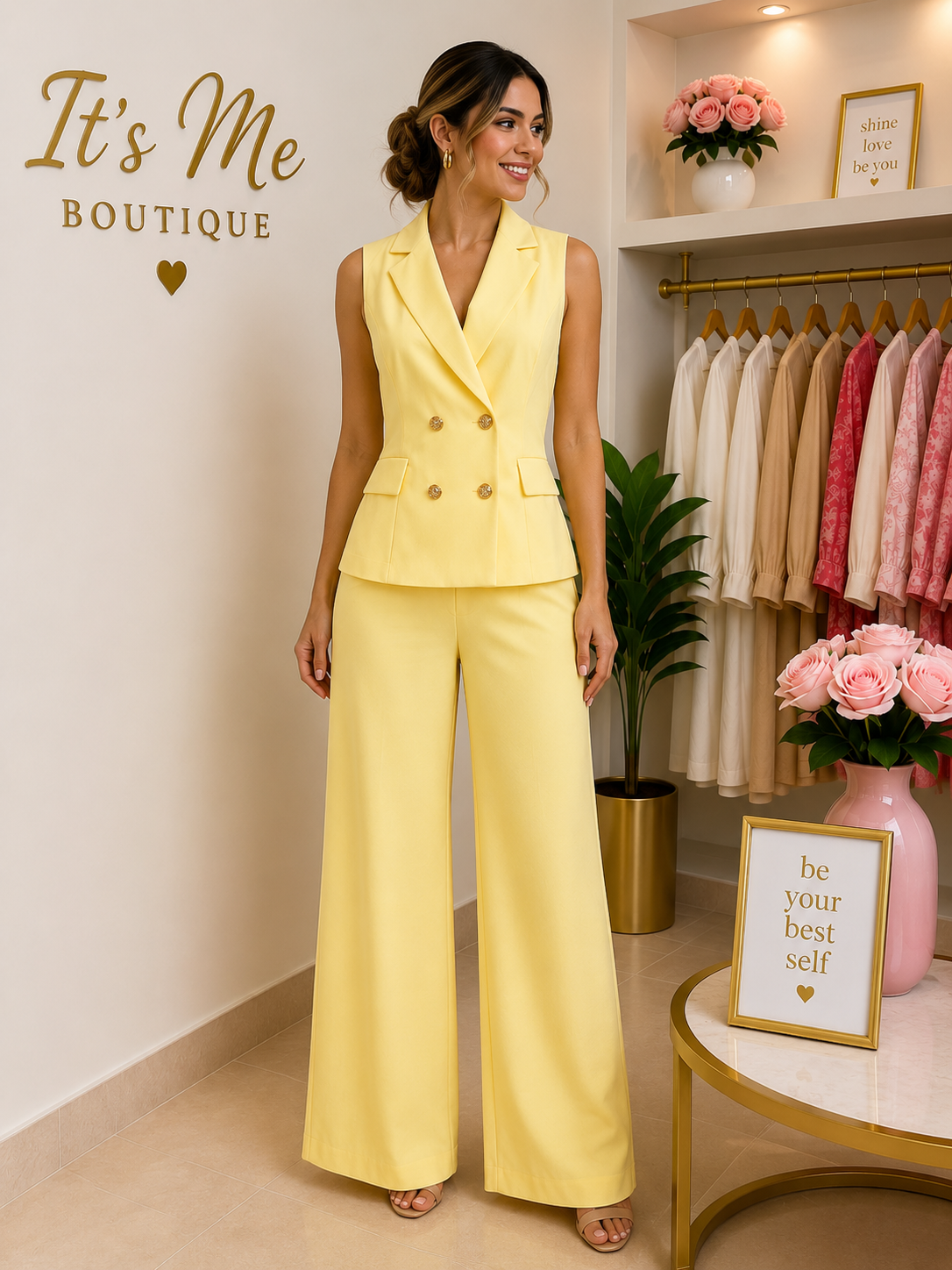 Set Amarillo Elegance de Chaleco y Pantalón Palazzo