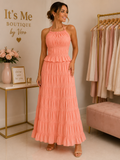 Set Halter Rosa Coral con Falda Maxi