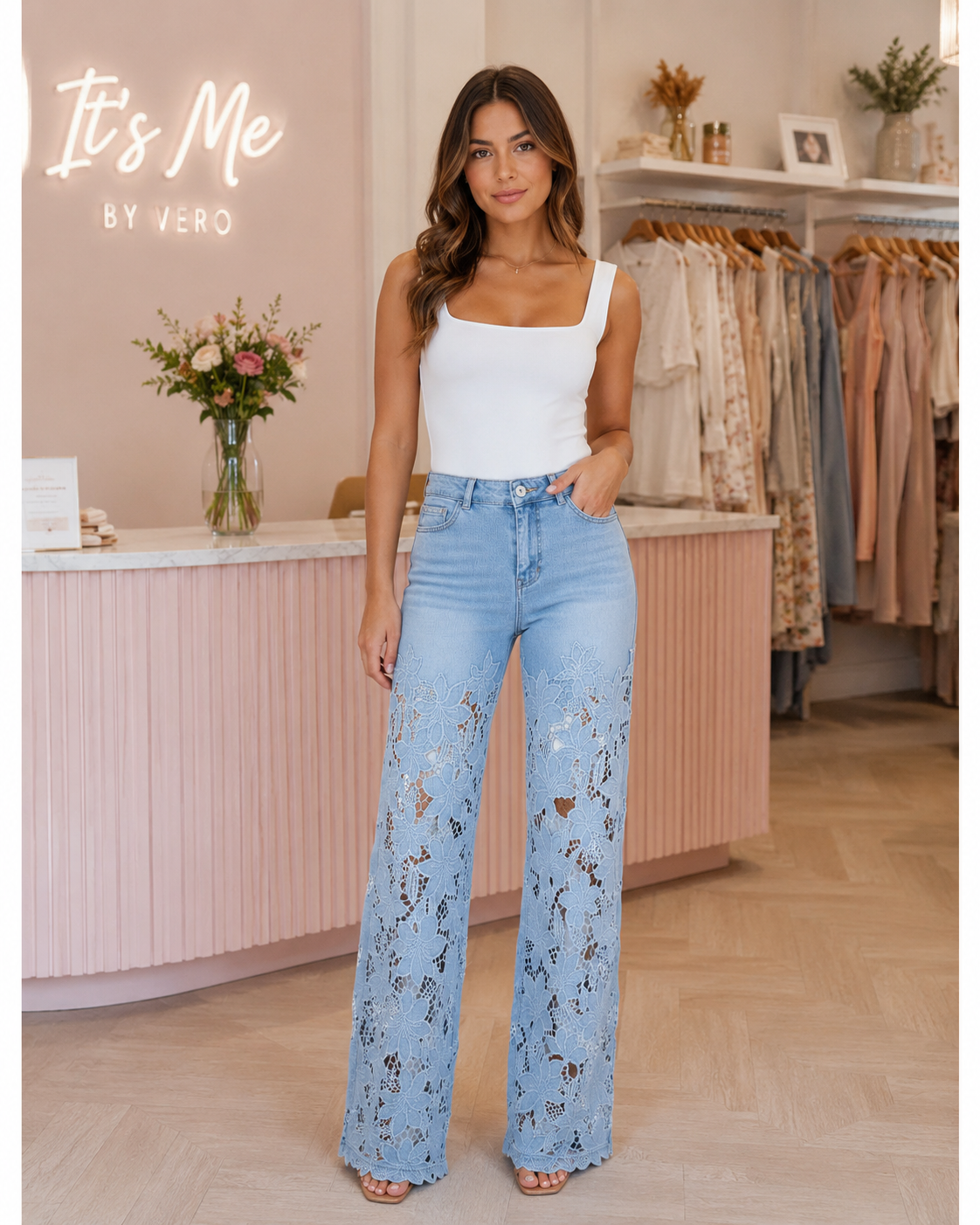 Streetwear Full Length Jeans For Women In Denim