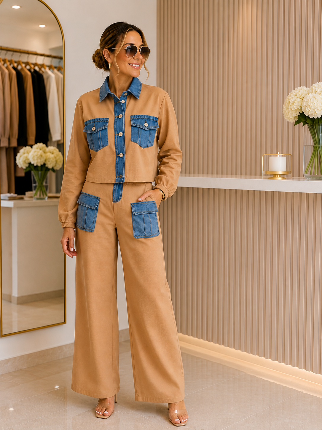 Denim Contrast Luxe Set