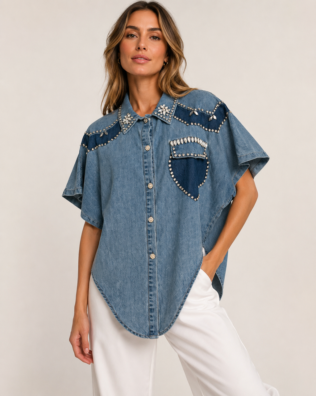 Denim Top with Gemas