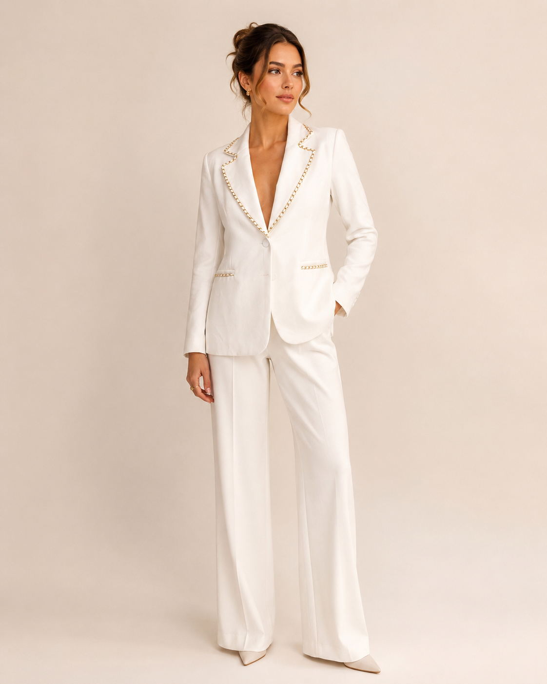White Blazer Gold Details