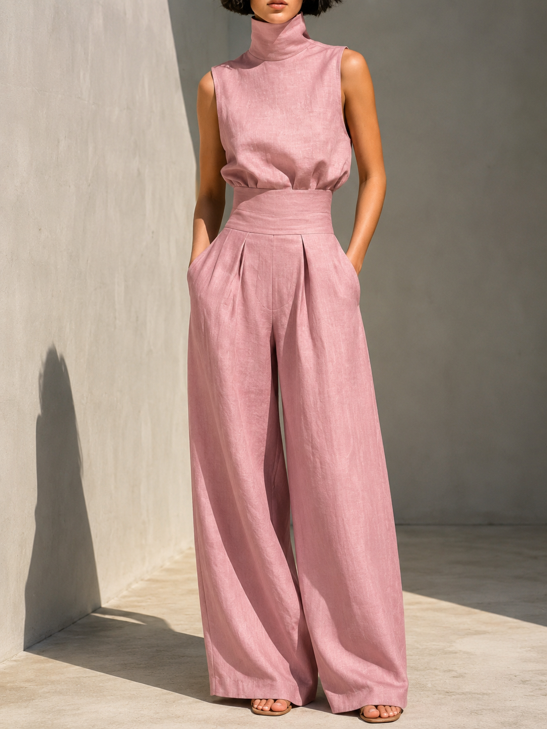 High-Neck Linen Set