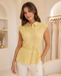 Butter Yellow Lace Tie Blouse