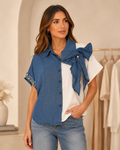 Denim Bow Contrast Shirt