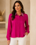 Fuchsia Crystal Collar Blouse