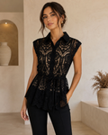 Midnight Lace Belted Blouse