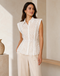White Lace Belted Blouse
