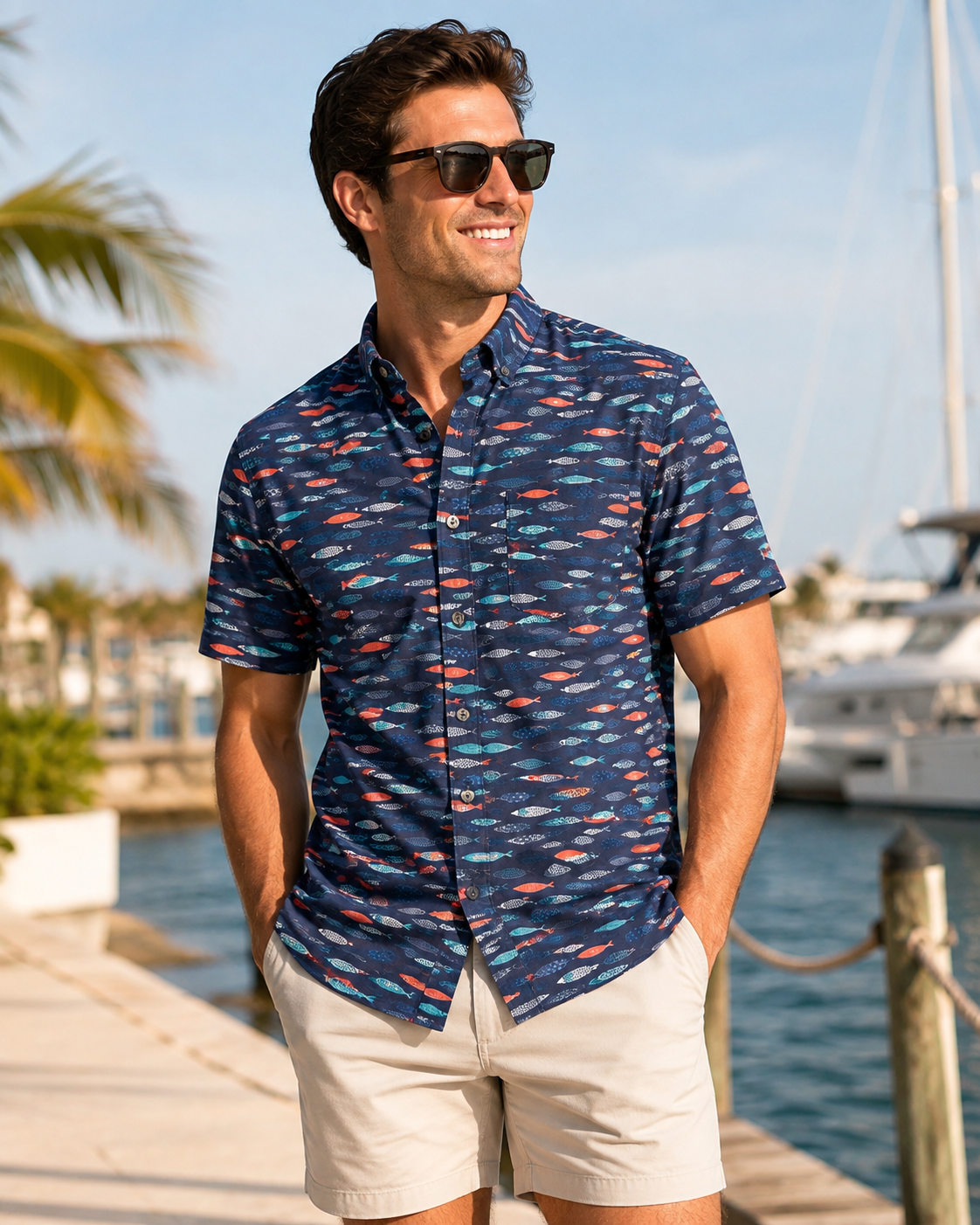 Navy Fish Print Shirt