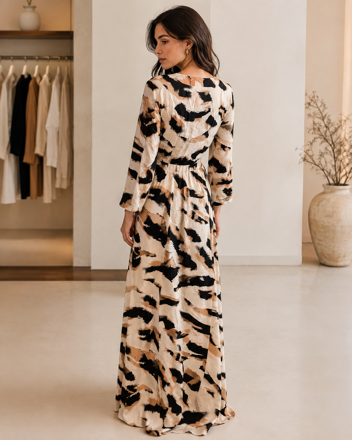 Abstract Tie-Front Maxi Dress