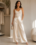 Champagne Satin Wide Leg Pants