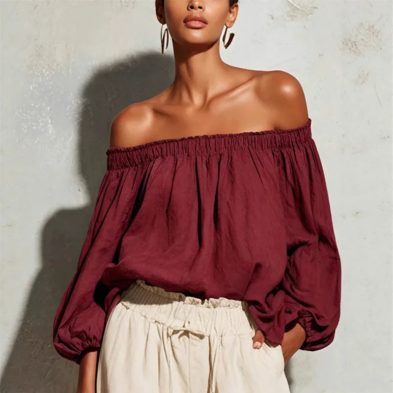 Solid Color Long Sleeve Cotton And Linen Women's Shirt