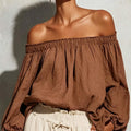 Solid Color Long Sleeve Cotton And Linen Women's Shirt