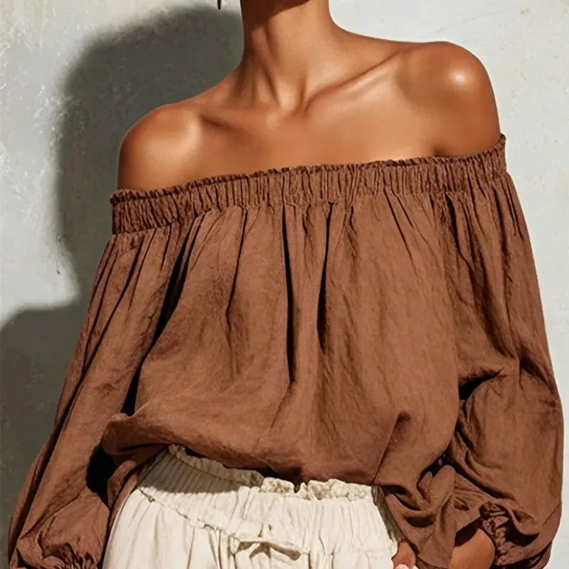 Solid Color Long Sleeve Cotton And Linen Women's Shirt