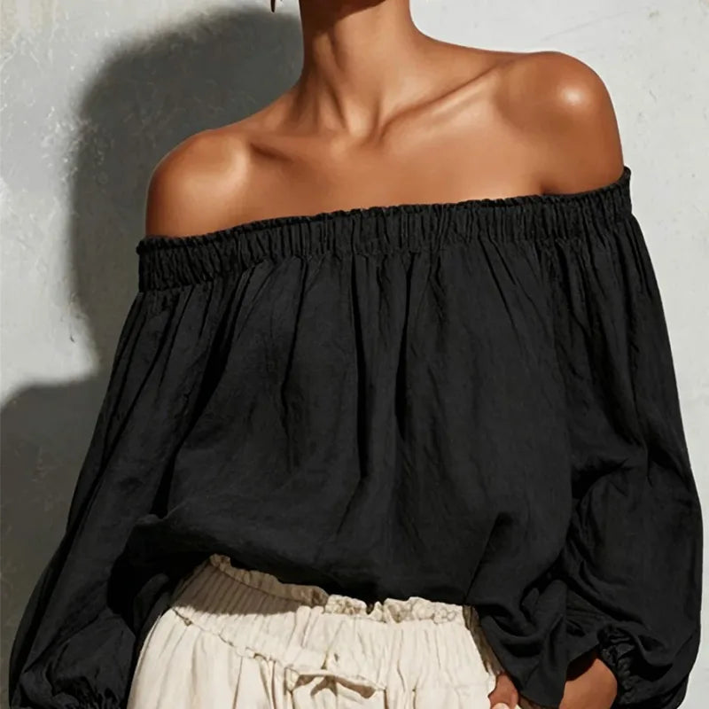 Solid Color Long Sleeve Cotton And Linen Women's Shirt
