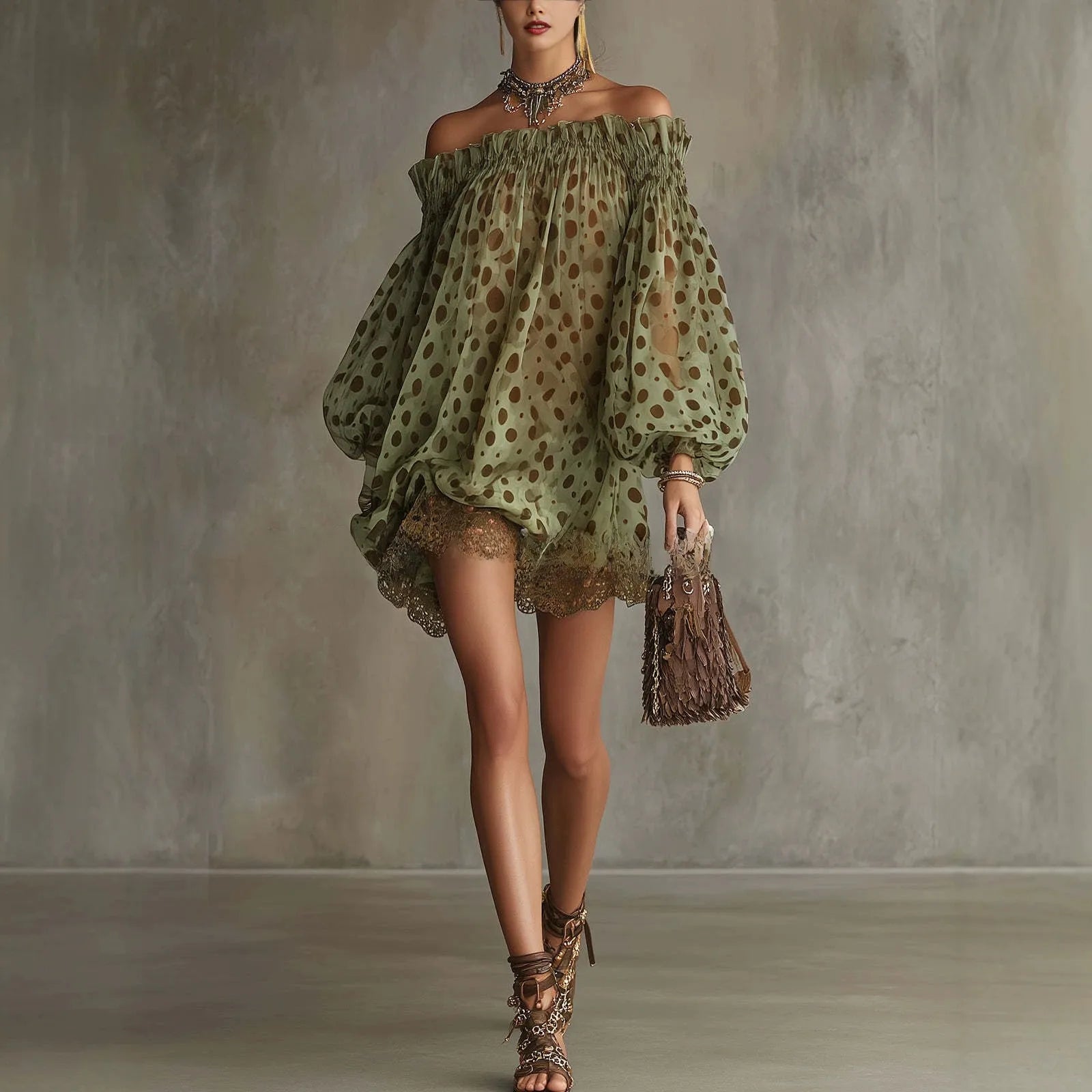 Bohemian Chiffon Dress - Yellow Green