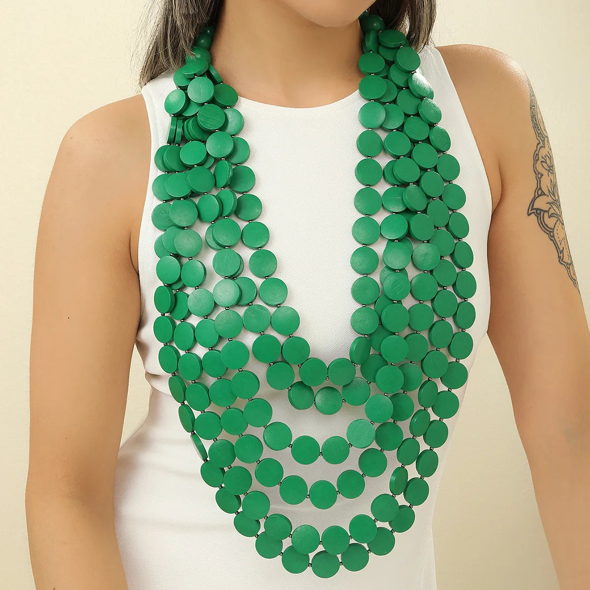 Long Wood Bead Necklace